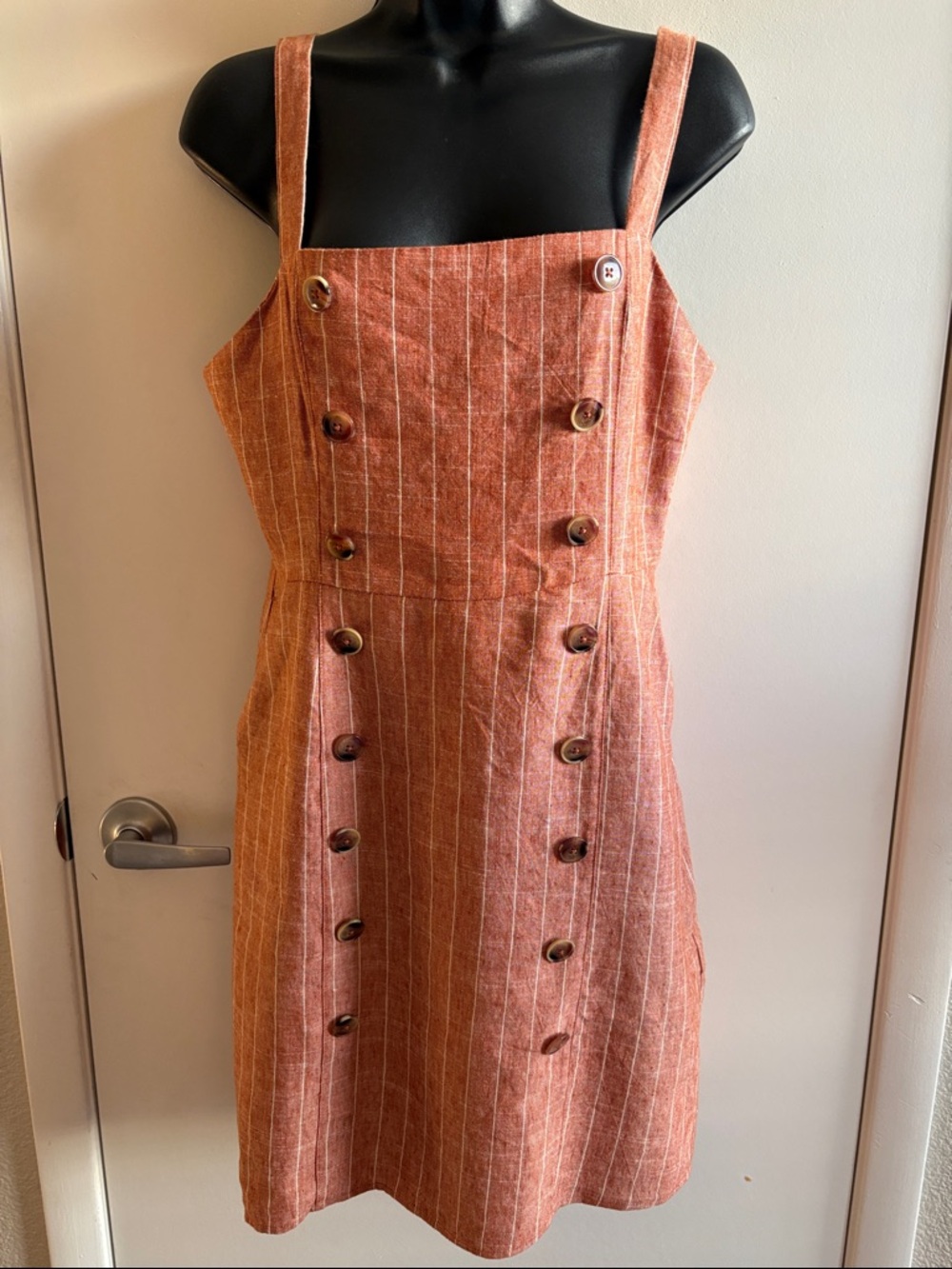 NWT Forever 21 Linen Preppy Rust-Striped Button-Front Midi Sundress SZ M
